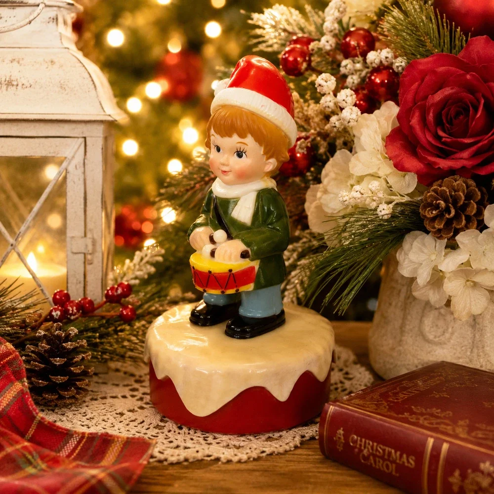 Vintage 1973 Musical Rotating Drummer Boy Christmas Figure Made in Hong Kong